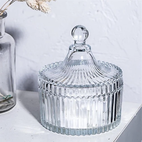 Glass sugar bowl with lid Crystal candy dish with lid