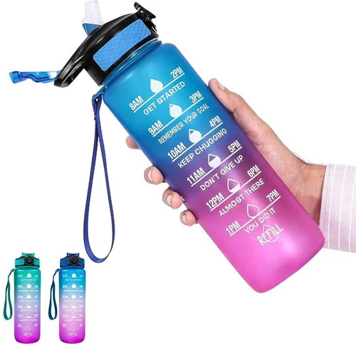 Celerity motivational water bottle 1l with time marker & straw, tritan bpa free 