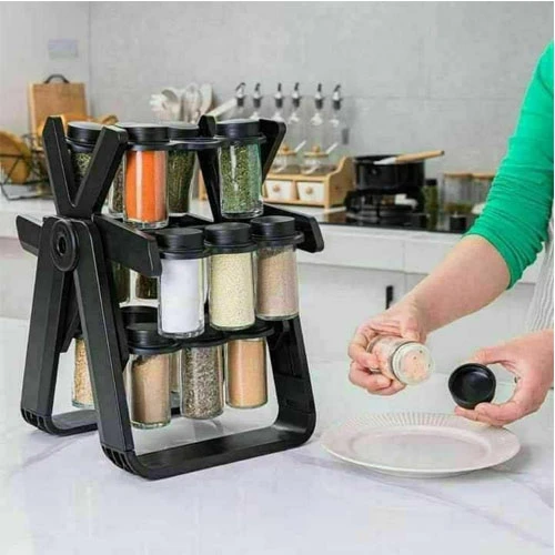 360 Degree Rotating Spice Set, 18 Glass Jars