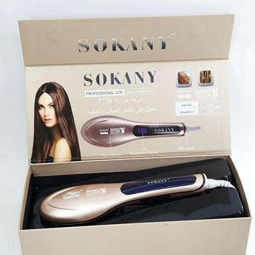 SOKANY Electric Hair Straightener Comb Brush with LCD Display- Gold
