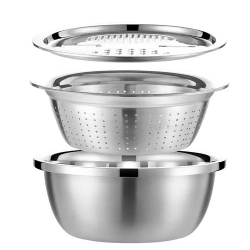 Stainless steel 6-purpose dough hook, grater, strainer, and grater set