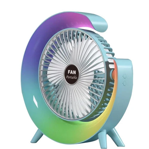 USB Desk Fan with RGB Mood Light, Quiet Table Fan, 3 Speeds, Rechargeable, Small