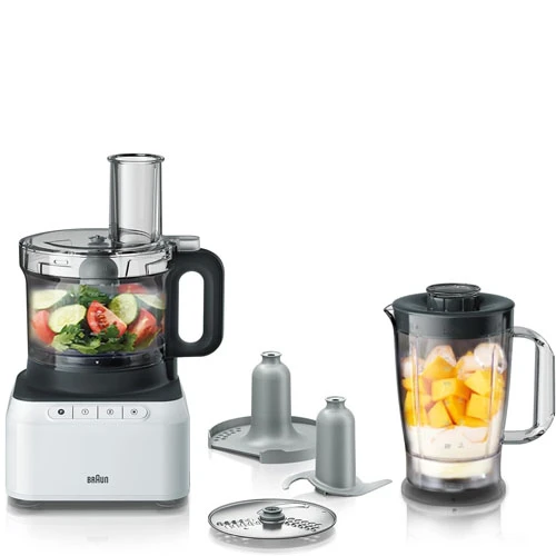 Braun Food Processor, White, 800 Watt, 1.2 L Blender, 2.1 L Bowl, 2 Speed ​​Butt