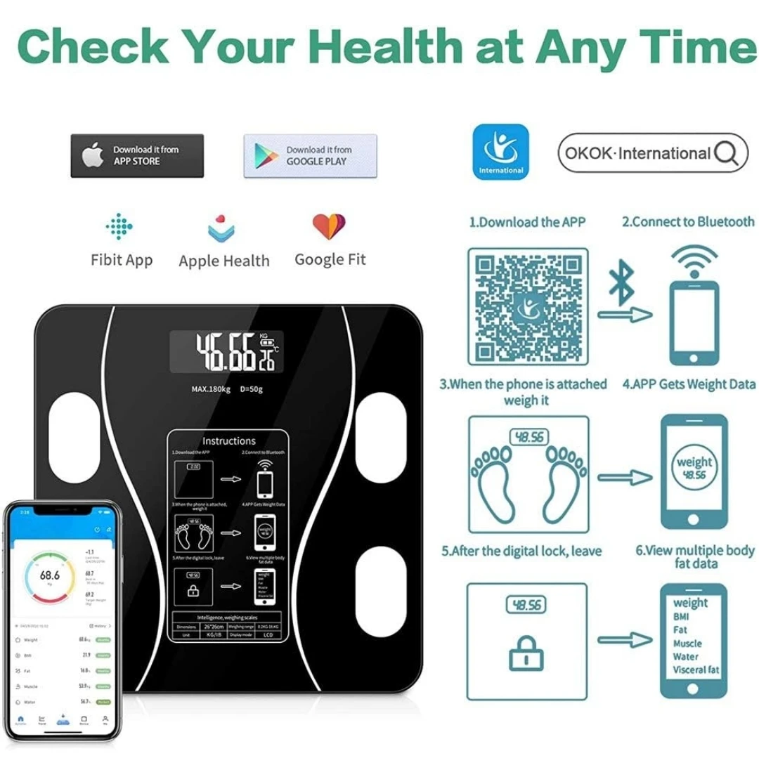 High-precision digital scale for measuring body fat and composition, using wirel