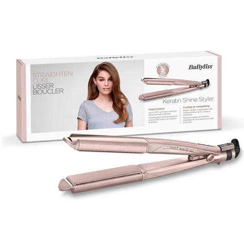 BaByliss 2-in-1 Keratin Shine Hair Straightener, Pink, Ceramic