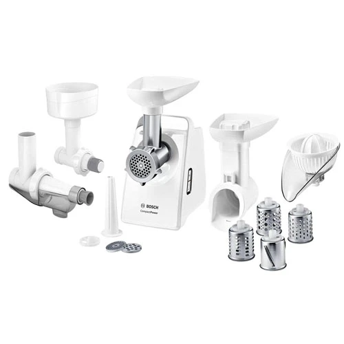 Bosch 500W Compact Electric Meat Grinder - White, with 2000W Block - Model